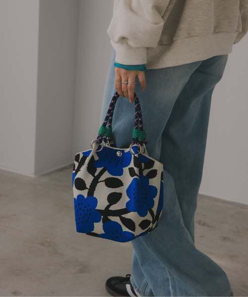 個性花紋針織迷你手提包